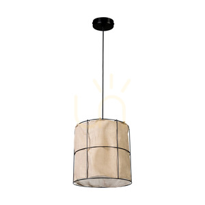 Marinero Pendelleuchte, 1xE27, Max. 15-W-LED, schwarzes Metall / schwarzes geflochtenes Kabel / schwarzer Metallschirm mit beigem Leinen, Ø 40 cm small 2