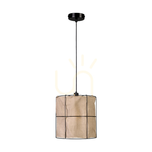 Prüfen Marinero Pendelleuchte, 1xE27, Max. 15-W-LED, schwarzes Metall / schwarzes geflochtenes Kabel / schwarzer Metallschirm mit beigem Leinen, Ø 40 cm