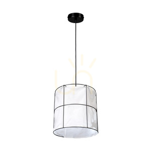 Marinero Pendelleuchte, 1xE27, Max. 15-W-LED, schwarzes Metall/schwarzes geflochtenes Kabel/schwarzer Metallschirm mit weißem Leinen, Ø 40 cm small 2