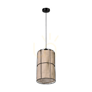 Marinero Pendelleuchte, 1xE27, Max. 15-W-LED, schwarzes Metall / schwarzes geflochtenes Kabel / schwarzer Metallschirm mit beigem Leinen, Ø 20 cm small 2