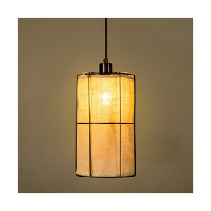 Marinero Pendelleuchte, 1xE27, Max. 15-W-LED, schwarzes Metall / schwarzes geflochtenes Kabel / schwarzer Metallschirm mit beigem Leinen, Ø 20 cm small 4