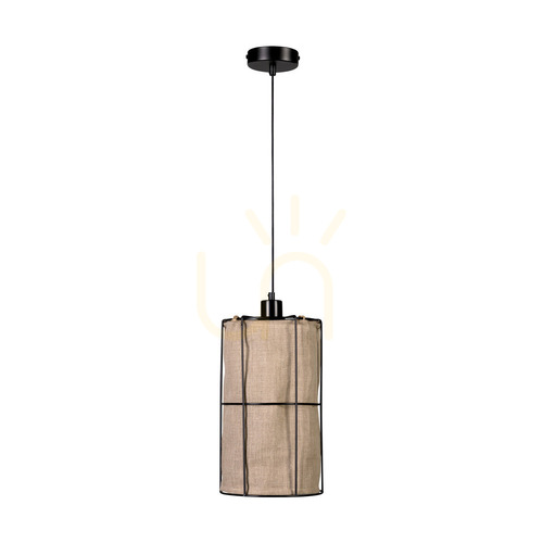 Prüfen Marinero Pendelleuchte, 1xE27, Max. 15-W-LED, schwarzes Metall / schwarzes geflochtenes Kabel / schwarzer Metallschirm mit beigem Leinen, Ø 20 cm