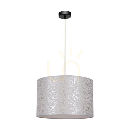 Prüfen Mateo Pendelleuchte, 1xE27, Max. 60 W, schwarzes Metall / transparentes PVC-Kabel / beiger Lampenschirm aus Tapete, Ø 40 cm