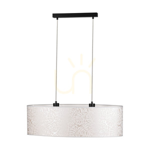 Mateo Pendelleuchte, 2xE27, Max. 40 W, schwarzes Metall/transparentes PVC-Kabel/beiger Lampenschirm aus Tapete, 80 cm small 2