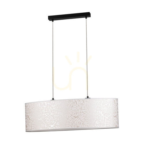 Prüfen Mateo Pendelleuchte, 2xE27, Max. 40 W, schwarzes Metall/transparentes PVC-Kabel/beiger Lampenschirm aus Tapete, 80 cm