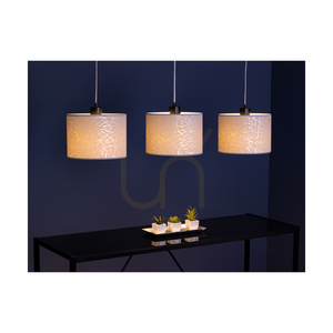 Mateo Pendelleuchte, 3xE27, Max. 25 W, schwarzes Metall/transparentes PVC-Kabel/beiger Lampenschirm aus Tapete, 117 cm small 1
