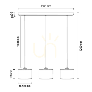 Mateo Pendelleuchte, 3xE27, Max. 25 W, schwarzes Metall/transparentes PVC-Kabel/beiger Lampenschirm aus Tapete, 117 cm small 3