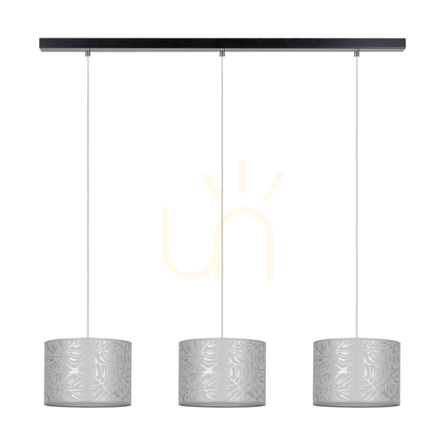 Prüfen Mateo Pendelleuchte, 3xE27, Max. 25 W, schwarzes Metall/transparentes PVC-Kabel/beiger Lampenschirm aus Tapete, 117 cm