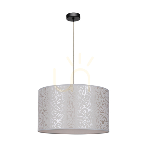 Prüfen Mateo Pendelleuchte, 1xE27, Max. 60 W, schwarzes Metall/transparentes PVC-Kabel/beiger Lampenschirm aus Tapete, Ø 50 cm