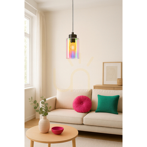 Meno Pendelleuchte, 1xE27, Max. 60 W, schwarzes Metall/transparentes PVC-Kabel/mehrfarbiger Glasschirm, Ø 10 cm small 2