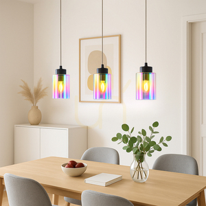 Meno Pendelleuchte, 3xE27, Max. 60 W, schwarzes Metall/transparentes PVC-Kabel/mehrfarbiger Glasschirm, 54 cm small 2