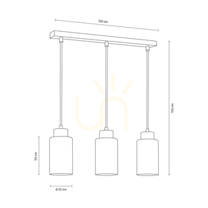 Meno Pendelleuchte, 3xE27, Max. 60 W, schwarzes Metall/transparentes PVC-Kabel/mehrfarbiger Glasschirm, 54 cm small 3