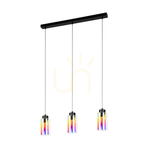 Meno Pendelleuchte, 3xE27, Max. 60 W, schwarzes Metall/transparentes PVC-Kabel/mehrfarbiger Glasschirm, 54 cm small 0