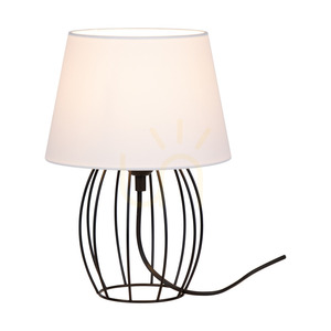 Tischlampe „Merano“, 1xE27, Max. 25 W, schwarzes Metall/schwarzes PVC-Kabel/weißer Lampenschirm, Ø 20 cm small 1