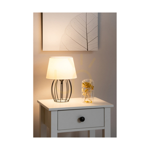 Tischlampe „Merano“, 1xE27, Max. 25 W, schwarzes Metall/schwarzes PVC-Kabel/weißer Lampenschirm, Ø 20 cm small 2