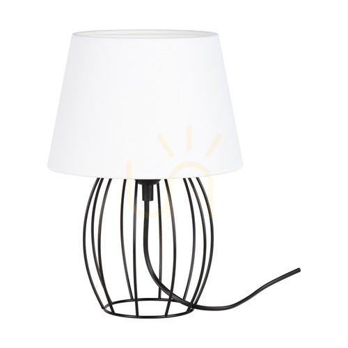 Prüfen Tischlampe „Merano“, 1xE27, Max. 25 W, schwarzes Metall/schwarzes PVC-Kabel/weißer Lampenschirm, Ø 20 cm