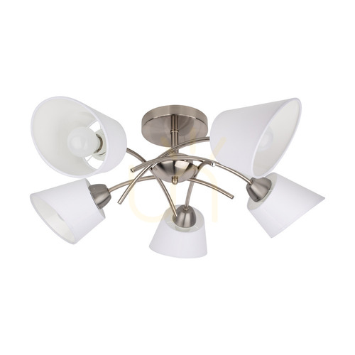 Prüfen Deckenleuchte „Mette“, 5xE27, Max. 40 W, Satin-Metall/Weiß, Lampenschirm Ø 70 cm