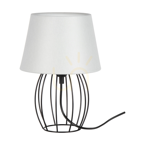 Prüfen Tischlampe „Merano“, 1xE27, Max. 25 W, schwarzes Metall/schwarzes PVC-Kabel/grauer Lampenschirm, Ø 20 cm