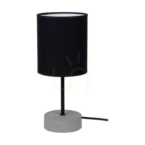 Prüfen Mila Tischlampe, 1xE27, Max. 25 W, grauer Beton/schwarzes Metall/schwarzes PVC-Kabel/schwarzer Lampenschirm, Ø 13 cm