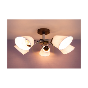 Mette Wood Deckenleuchte, 5xE27, Max. 40 W, Buche und Walnussholz / Chrommetall / weißer Lampenschirm, Ø 70 cm small 3