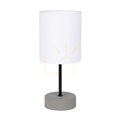 Prüfen Mila Tischlampe, 1xE27, Max. 25 W, grauer Beton/schwarzes Metall/schwarzes PVC-Kabel/weißer Lampenschirm, Ø 13 cm