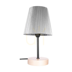 Mila Wood Tischlampe, 1xE14, Max. 25 W, Birke/schwarzes Metall/schwarzes PVC-Kabel/silberner Lampenschirm, Ø 14 cm small 0