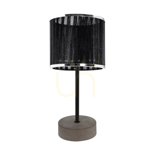Prüfen Tischlampe „Mila“, 1xE14 Max. 25 W, grauer Beton / schwarzes Metall / schwarzes PVC-Kabel / schwarzer und verchromter Lampenschirm, Ø 14 cm