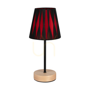Mila Wood Tischlampe, 1xE14, Max. 40 W, Birke/schwarzes Metall/schwarzes PVC-Kabel/schwarzer und roter Lampenschirm, Ø 14 cm small 0
