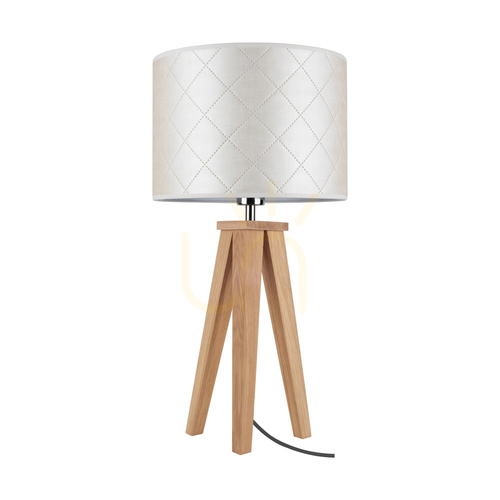 Prüfen Mirabella Tischlampe, 1xE27, Max. 60 W, geölte Eiche/Anthrazit, geflochtenes Kabel, perlfarbener Lampenschirm, Ø 30 cm