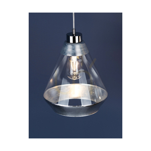 Mistral Pendelleuchte, 1xE27, Max. 60 W, Metall in Chromoptik / transparentes PVC-Kabel / silber-transparenter Glasschirm, Ø 25 cm small 2