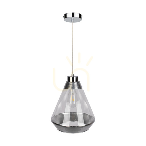 Prüfen Mistral Pendelleuchte, 1xE27, Max. 60 W, Metall in Chromoptik / transparentes PVC-Kabel / silber-transparenter Glasschirm, Ø 25 cm