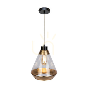 Mistral Pendelleuchte, 1xE27, Max. 60 W, schwarzes Metall / transparentes PVC-Kabel / gold-transparenter Glasschirm, Ø 25 cm small 1