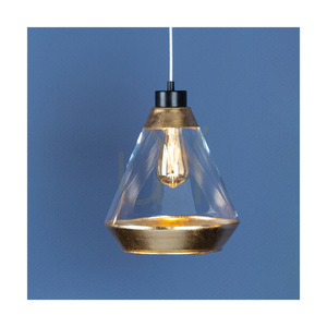 Mistral Pendelleuchte, 1xE27, Max. 60 W, schwarzes Metall / transparentes PVC-Kabel / gold-transparenter Glasschirm, Ø 25 cm small 2