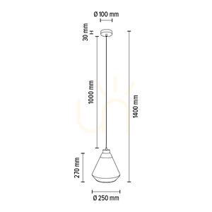 Mistral Pendelleuchte, 1xE27, Max. 60 W, schwarzes Metall / transparentes PVC-Kabel / gold-transparenter Glasschirm, Ø 25 cm small 3
