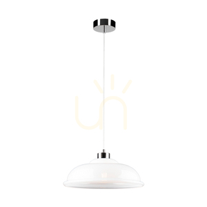 Molde Pendelleuchte, 1xE27, Max. 60 W, Metall in Chromoptik / transparentes PVC-Kabel / weißer Glasschirm, Ø 34 cm small 1