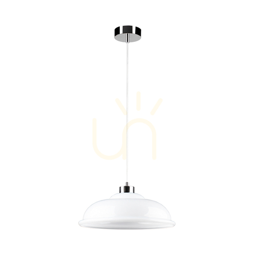 Prüfen Molde Pendelleuchte, 1xE27, Max. 60 W, Metall in Chromoptik / transparentes PVC-Kabel / weißer Glasschirm, Ø 34 cm