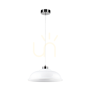 Molde Pendelleuchte, 1xE27, Max. 60 W, Metall in Chromoptik / transparentes PVC-Kabel / weißer Glasschirm, Ø 34 cm small 0