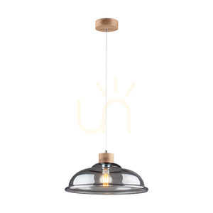 Molde Pendelleuchte, 1xE27, Max. 60 W, geölte Eiche / transparentes PVC-Kabel / Lampenschirm aus Rauchglas, Ø 34 cm small 1