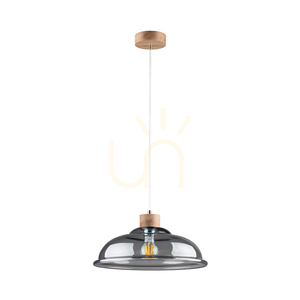 Molde Pendelleuchte, 1xE27, Max. 60 W, geölte Eiche / transparentes PVC-Kabel / Lampenschirm aus Rauchglas, Ø 34 cm small 0