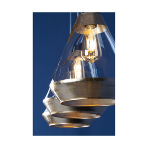 Mistral Pendelleuchte, 3xE27, Max. 60 W, schwarzes Metall/transparentes PVC-Kabel/gold-transparenter Glasschirm, 117 cm small 2