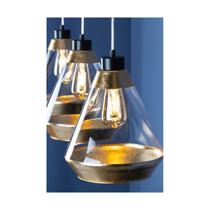 Mistral Pendelleuchte, 3xE27, Max. 60 W, schwarzes Metall/transparentes PVC-Kabel/gold-transparenter Glasschirm, 117 cm small 3
