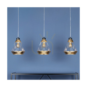 Mistral Pendelleuchte, 3xE27, Max. 60 W, schwarzes Metall/transparentes PVC-Kabel/gold-transparenter Glasschirm, 117 cm small 5