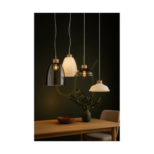 Molde Pendelleuchte, 1xE27, Max. 60 W, geölte Eiche / transparentes PVC-Kabel / weißer Glasschirm, Ø 34 cm small 2