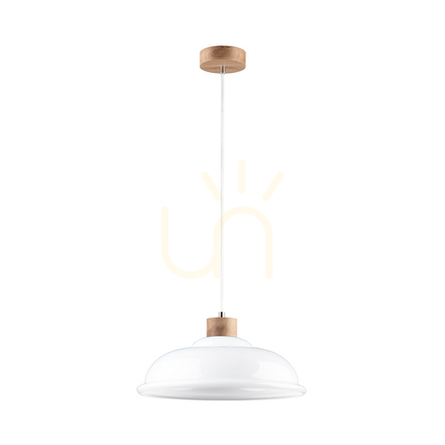 Prüfen Molde Pendelleuchte, 1xE27, Max. 60 W, geölte Eiche / transparentes PVC-Kabel / weißer Glasschirm, Ø 34 cm