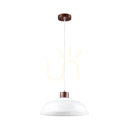 Prüfen Molde Pendelleuchte, 1xE27, Max. 60 W, Buche und Walnussholz / transparentes PVC-Kabel / weißer Glasschirm, Ø 34 cm