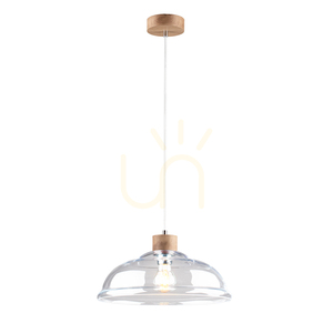 Molde Pendelleuchte, 1xE27, Max. 60 W, geölte Eiche / transparentes PVC-Kabel / transparenter Glasschirm, Ø 34 cm small 1
