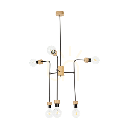 Prüfen Montix Deckenleuchte, 6xE27, Max. 40 W, geölte Eiche/schwarzes Metall, Ø 73 cm