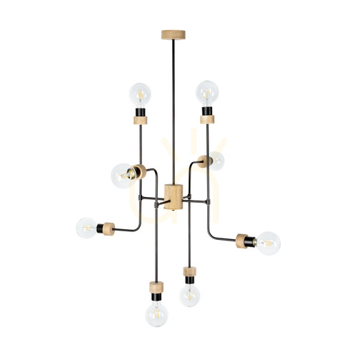Prüfen Montix Deckenleuchte, 8xE27, Max. 40 W, geölte Eiche/schwarzes Metall, Ø 73 cm