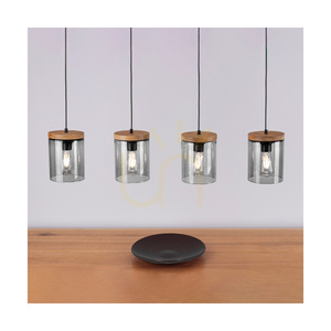 Monsun Pendelleuchte 4xE27 Max. 60 W, braun gebeiztes Kiefernholz / schwarzes PVC-Kabel / Lampenschirm aus Rauchglas, 100 cm small 2