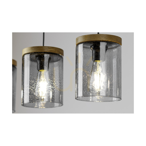 Monsun Pendelleuchte 4xE27 Max. 60 W, braun gebeiztes Kiefernholz / schwarzes PVC-Kabel / Lampenschirm aus Rauchglas, 100 cm small 3